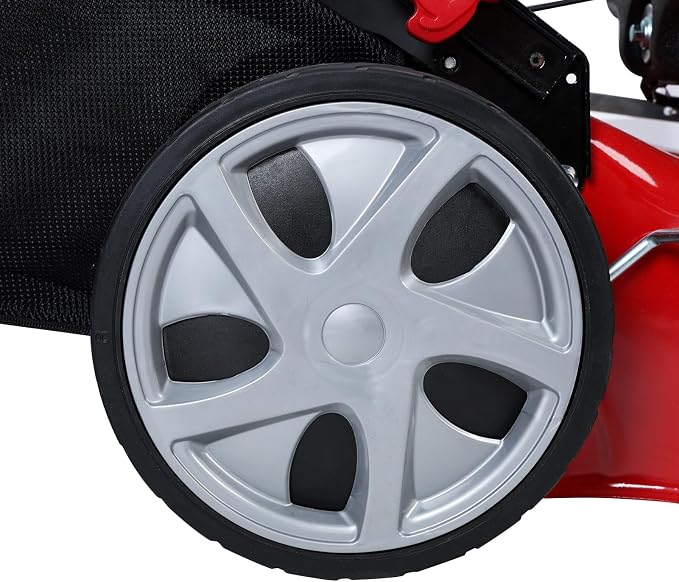 Self Propelled Gas Lawn Mower,20 Inch Lawn Machine Adjustable Length 141cc Gas Engine Mower Ergonomic Handle 2850rpm Walk Behind Mower with 50L Grass Tank High Rear Wheel for Lawn Care Red