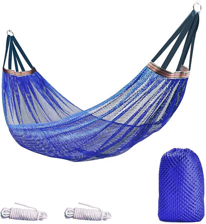 Portable Rayon Rope Hammock Multi-Purpose Outdoor Camping Mesh Breathable Portable Sturdy Hammock Comfortable(Blue)