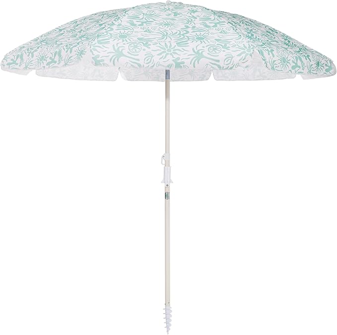 Business & Pleasure Co. Margaritaville Manana Umbrella - 6.5' Beach Umbrella Sand Anchor, 7' Tall Telescopic Aluminum Pole, UPF 50+