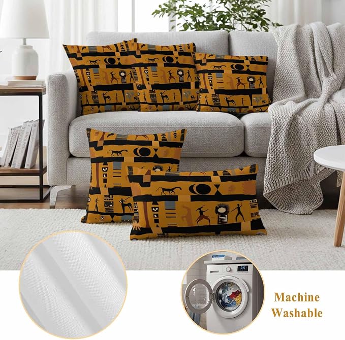 Outdoor Pillow Covers Waterproof, African Ethnic Decorative Rectangle Throw Pillowcases Patio Cushion Covers for Tent/Garden, 20" x 12" 2 Pack, Vintage Ethnic Tribes Richness Brown