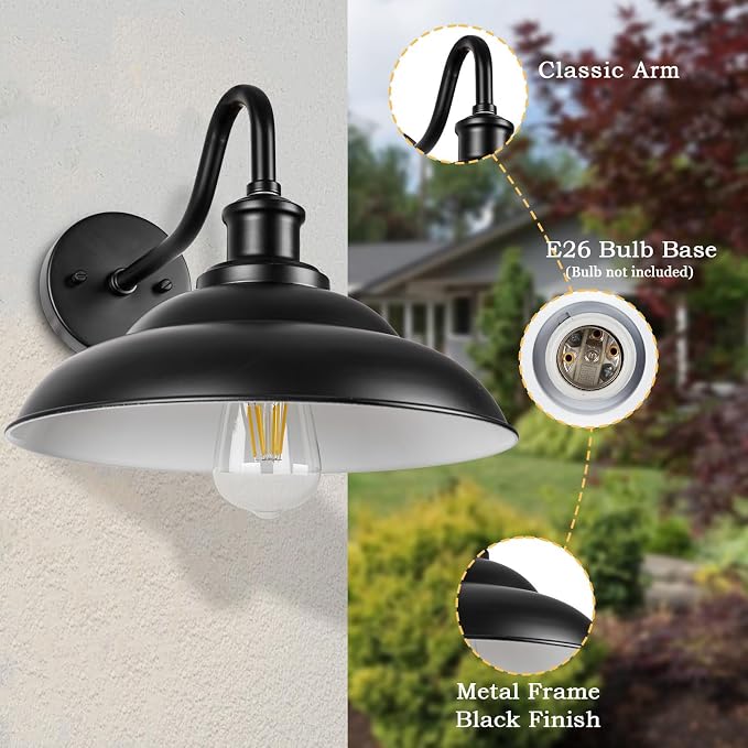 Outdoor Barn Light Fixture, 16 Inch Dome Large Wall Sconce Farmhouse Exterior Wall Mount Light for House Garage Patio Doorway