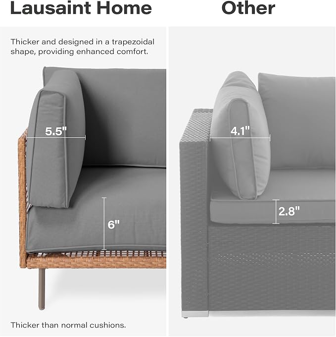 LAUSAINT HOME Outdoor Patio Furniture Set, 10-Piece Wicker Outdoor Conversation Set PE Rattan Sectional Sofa with Washable Cushions and Tempered Glass Table for Garden (Grey)