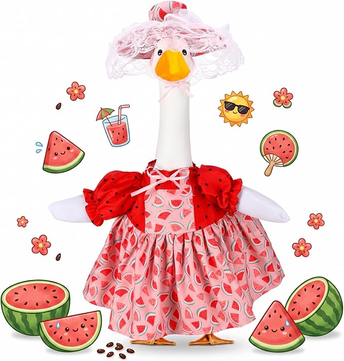 Abbylike Watermelon Porch Goose Outfit Summer Watermelon Costume Clothes for 23'' Goose for Garden Porch Statue Yard Pathway Decorations