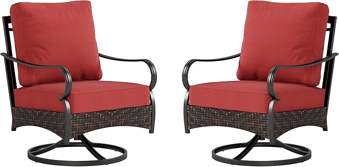 PHI VILLA Swivel Patio Sofa Chairs - 2 PCS Outdoor Swivel Rocker Armchairs, Patio Seating with High Back Deep Seat for Porch Deck Balcony