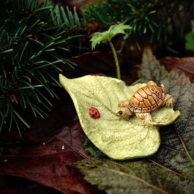 Top Collection Miniature Fairy Garden and Terrarium Statue, Little Turtle on Leaf