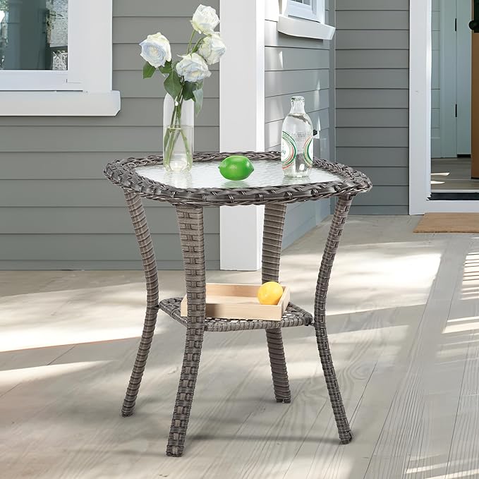 Wicker Chair Set 3-Piece Wicker Outdoor Furniture Conversational Sets with Two Armchairs & One Rattan Side Table, Olefin Cushions Included, Red