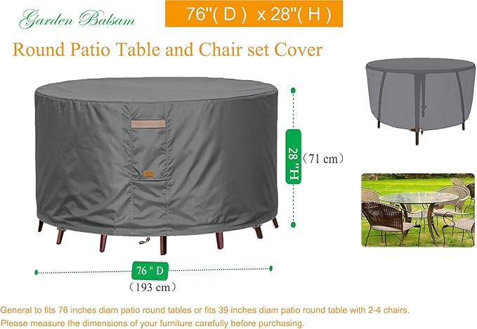 600D Heavy Duty Waterproof Patio Furniture Covers UV Resistant Round Outdoor Table Chair Covers Medium Round 76"Diax28"H Dark Grey