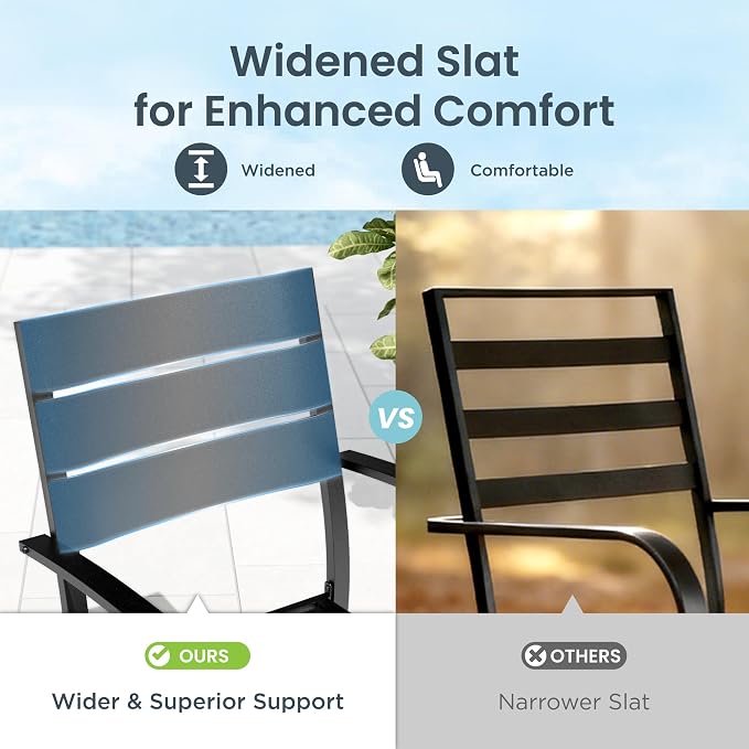PHI VILLA 9 Pcs Outdoor Dining Set, 57.5" Square Metal Table, Black | Metal Table w/ Umbrella Hole & Stackable Iron Chairs,Patio Furniture Set for Deck,Yard, Porch