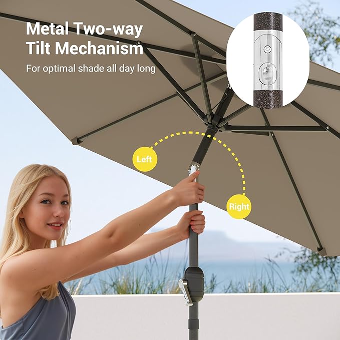 7.5ft Outdoor Umbrella Patio Umbrella,2-Year-Non-Fading,Table Market Patio Umbrella with Push Button Tilt and Crank,for Pool, Deck, Garden,Backyard