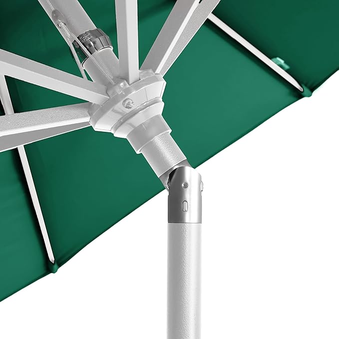 California Umbrella 12-Year-Non-Fading, 9Ft Premium Sunbrella Patio Umbrella, Hand-Crank, Button-Tilt, White Frame, Forest Green Fabric