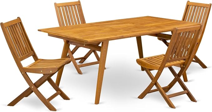 East West Furniture DEDK5CWNA 5 Piece Patio Dining Set Includes a Rectangle Outdoor Acacia Wood Table and 4 Folding Side Chairs, 40x72 Inch, Natural Oil