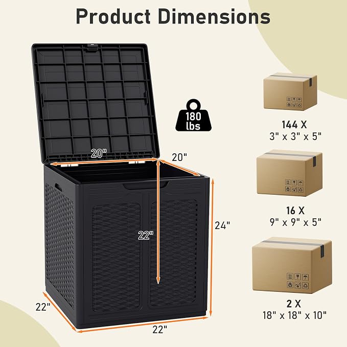 Giantex 39 Gallon Outdoor Storage Box, PP Deck Container with Rattan Patterns & Lockable Lid, Patio Plastic Storage Bin for Package Delivery, Garden Tools, Patio Cushions (39 Gal,Black)