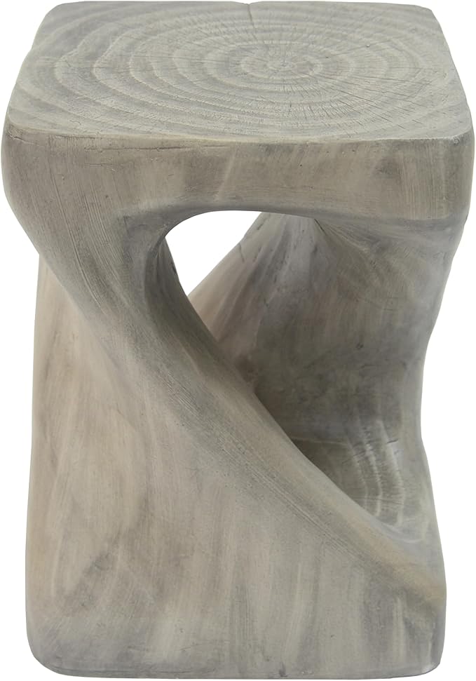 Lightweight Concrete Outdoor Side Table,Twist Shape Outdoor End Table, Wood-Like Texture Modern Small Accent Table for Patio Garden Balcony Porch Antique Gray 16" H
