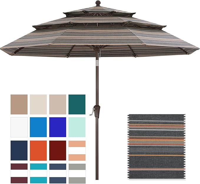ABCCANOPY 5-Year 10-Year No Fading 9FT 3 Tiers Patio Umbrella, Outdoor Table Umbrella with 8 Sturdy Ribs for Deck, Backyard, Garden, Yard