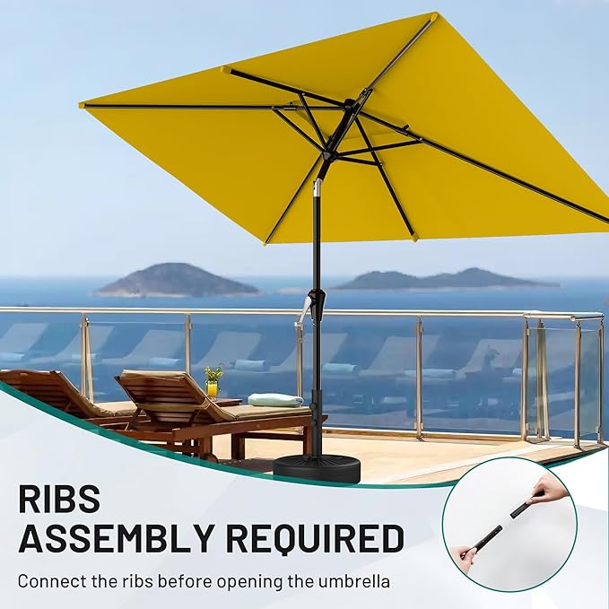 AreShark 6.5'x10' 2 Tiers Rectangular Patio Umbrella - Outdoor Umbrella Waterproof UV Protection, Market Table Umbrella w/Push Button Tilt for Pool, Lawn, Balcony(Yellow)