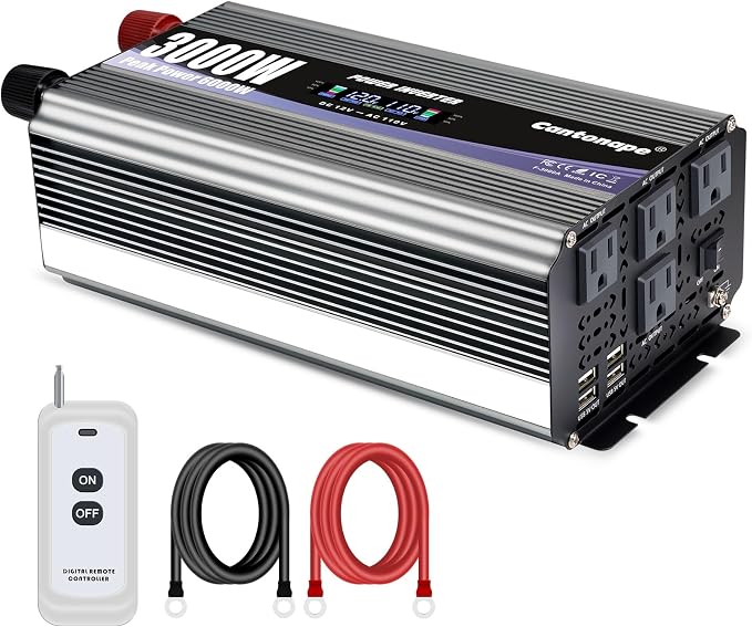 Cantonape 3000W Power Inverter 12V to 110V/120V DC to AC with LCD Display, Remote Controller and 4 x AC Outlets Car Adapter for Car Truck Boat RV Off Grid Solar System