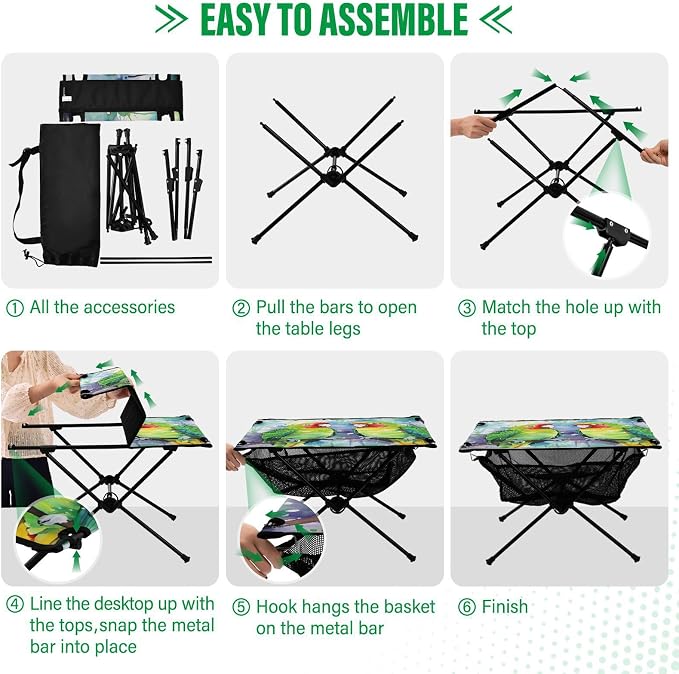 Cute Colored Parrots Folding Camping Table Portable Camping Table with Carry Bag for Outdoor Picnic Beach BBQ