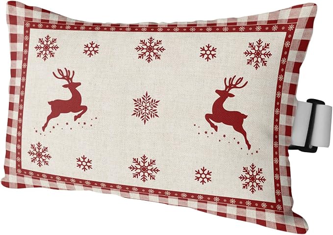 Outdoor Pillows Covers with Inserts Christmas Snowflake and Elk Red Buffalo Plaid Waterproof Recliner Pillow with Adjustable Strap Throw Pillows for Patio Furniture Pool Lounge Chair, 11x16 inch, 1PCS