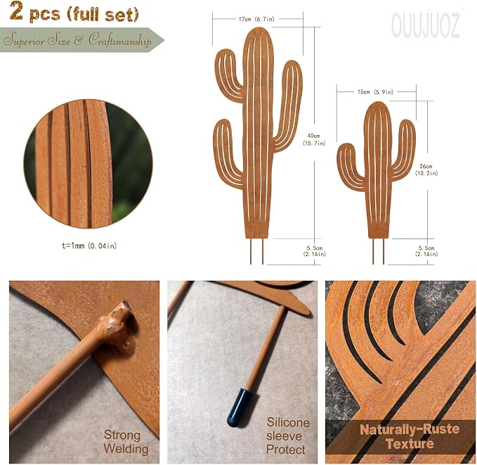 2pcs Metal Cactus Outdoor Decor,Metal Plants Prickly Pear Cactus,Desert Steel Yard Art, Garden Decor、Lawn Decoration