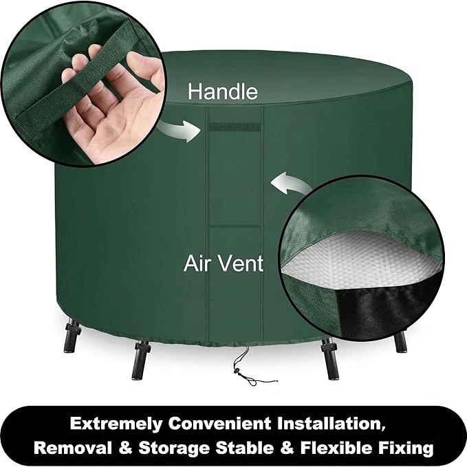 UPGRADE Outdoor Furniture Covers, Custom Size 32"(D) x 28"(H) Round Patio Table and Chair Waterproof Covers, Heavy Duty 420D,Green