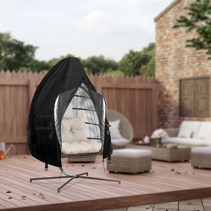 Egg Chair Cover Waterproof, 60x45 Inch Windproof Single Seat Wicker Swing Hanging Egg Chair Cover,420D Heavy Duty &Weather Resistant, Anti-UV, Dustproof, Black