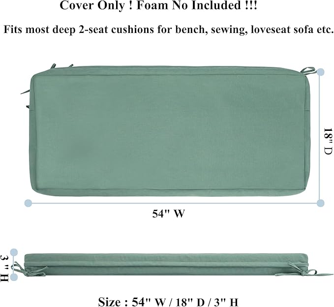 FUNHOME Outdoor Bench Cushion Covers,54" x 18" x 3", No Insert! Patio Bench Cushion Cover for Outdoor Furniture,Water Resistant Patio Loveseat Cover 1 Pack, Aqua Leala(Covers ONLY)