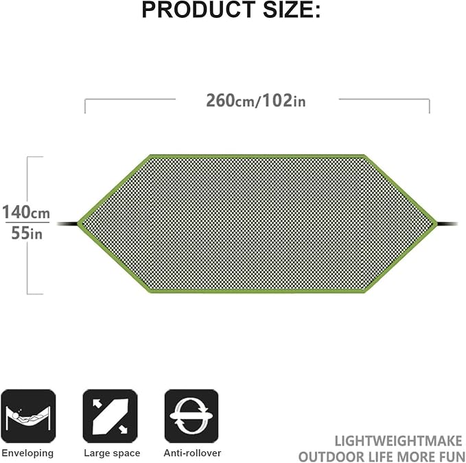 Camping Hammock， Outdoor Camping Hammock with Tree Straps Up to 660lbs(Green)