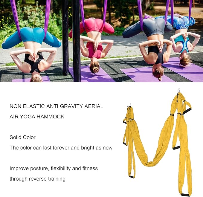 Aerial Yoga Swing Set, Polyester Cotton Yoga Hammock Set, Adjustable Improve Flexibility Yoga Hammock for Physical Exercise (Yellow)