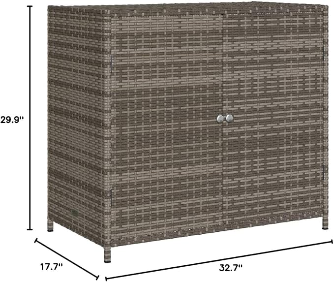 Wicker Outdoor Storage Cabinet with Two Doors, Freestanding Outdoor Patio Storage Unit, Rattan Deck Box, Gray 32.7"x17.7"x29.9" Poly Rattan, -84