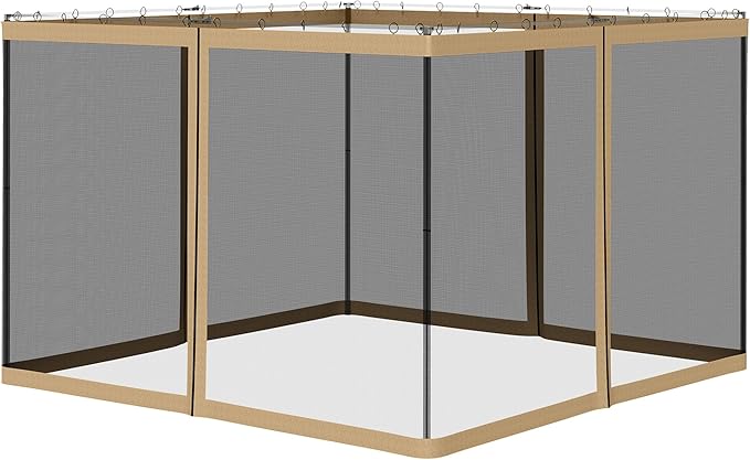 Outsunny 10' x 10' Universal Replacement Mesh Sidewall Netting for Patio Gazebos and Canopy Tents with Zippers, Sidewall Only, Beige