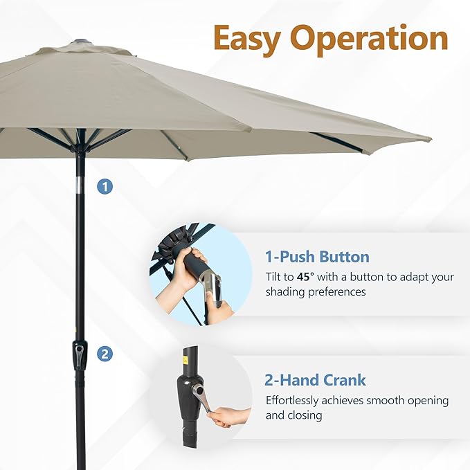 Kiss the Water Outdoor Patio Umbrella, Patio Umbrella with Push Button Tilt/Crank, Outdoor Umbrella with 8 Sturdy Ribs, Large Umbrella for Backyard, Pool, Deck, Market