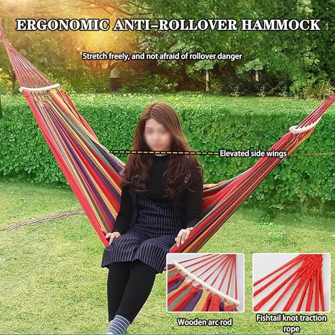 Single Hammock for Garden, Breathable Canvas Hammock Chair with Ropes/carabiners, Rest/Sleep, Load Bearing 250kg/551.2lbs(Rainbow)