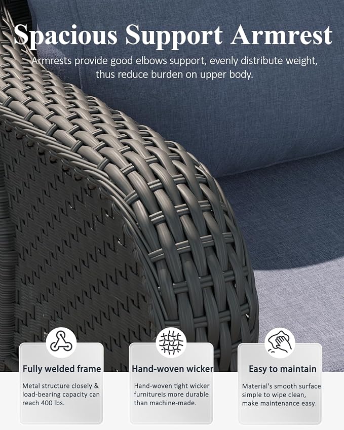 LayinSun 9 Piece Wicker Outdoor Furniture Set with 6-inch Comfy Cushions, High Back Patio Furniture Set with Swivel Rocking Chairs and Side Table
