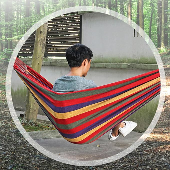 ABOOFAN Camping Hammock and Canvas Swing Hammock 190x85cm Portable Outdoor Hanging Chair for Garden and Travel with European Rainbow Stripes