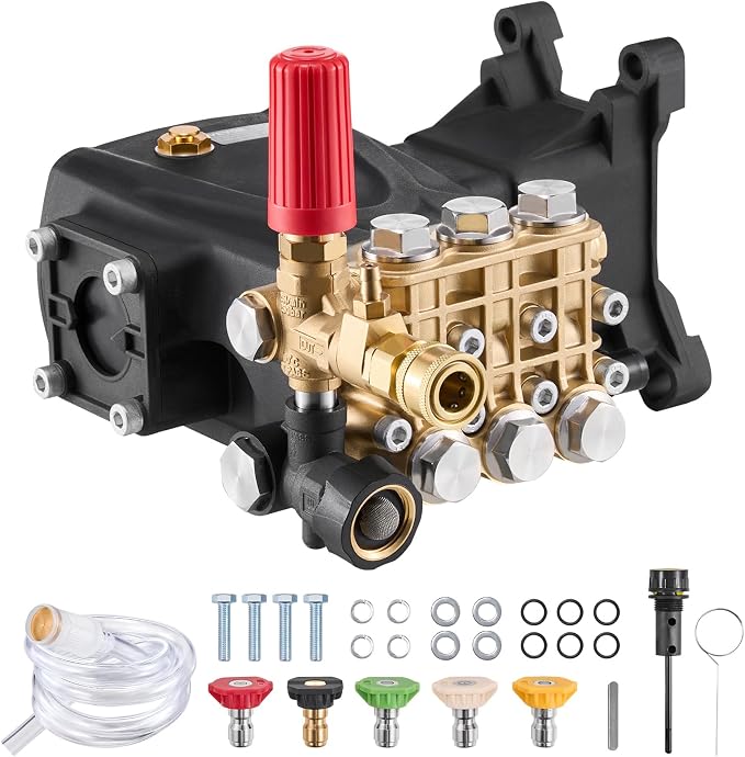 VEVOR Pressure Washer Pump, 1" Shaft Horizontal Triplex Plunger, 4200 PSI, 4.2GPM, Replacement Power Washer Pumps Kit with 5 Nozzles, Compatible with Simpson MorFlex 40224, 40225, 40226, Santoprene