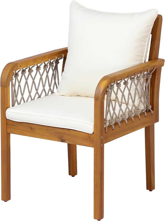Christopher Knight Home Domac Acacia Wood Dining Table Set for 6, Solid Wood Outdoor Dining Set for 6, Oval Patio Dining Table and Chair Set with Cushion & Rope Accent, Cream Beige + Oatmeal + Teak