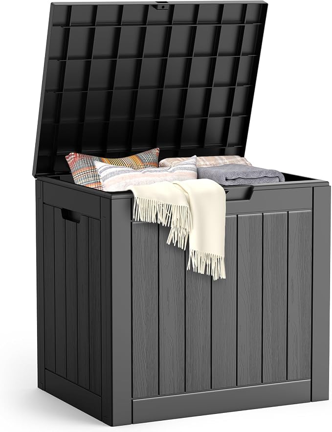 LubanNese Outdoor Storage Box, Waterproof Deck Box, Outdoor Patio Storage Bin, Weatherproof (Black, 31 Gallon)