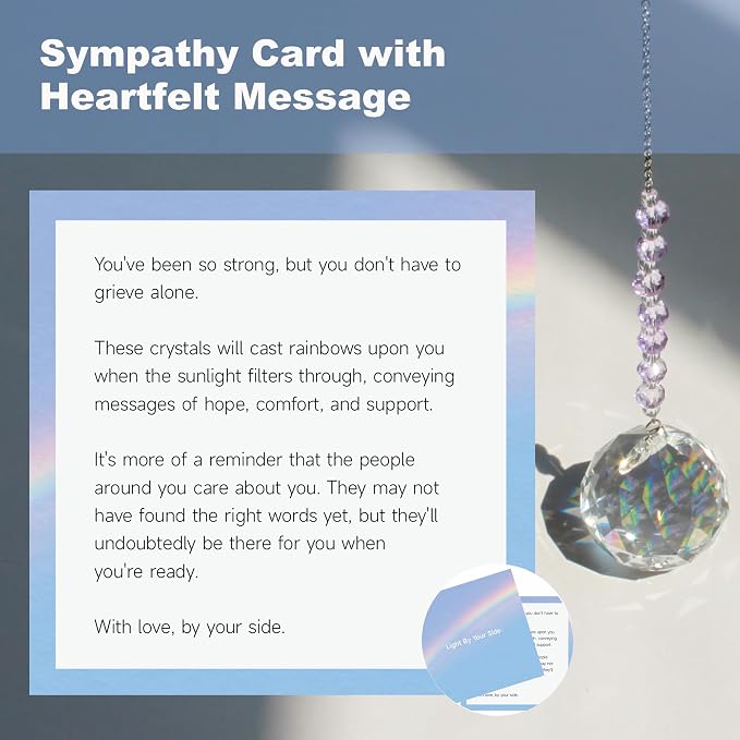 Light By Your Side Rainbow Maker, Sympathy Gifts for Loss of Loved One | Matching Gift Card, Gift Box & Bag | Memorial Gift | Crystal Ball Suncatcher | Bring Comfort, Hope & Love | Serene Lavender