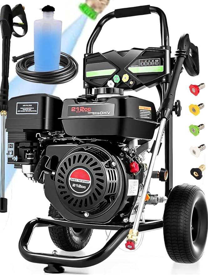 Gas Powered Pressure Washer 4200 PSI Gas Power Washer 4.0 GPM 212CC Commercial High Pressure Washer Cleaner with 25ft Hose, Spray Gun and Extension Wand, 5 Quick Connect Nozzles,Copper Pump