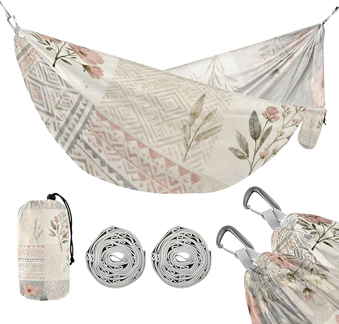 Patchwork Floral Camping Hammocks Fabric Hammock for Outside Patio Backyard Poolside