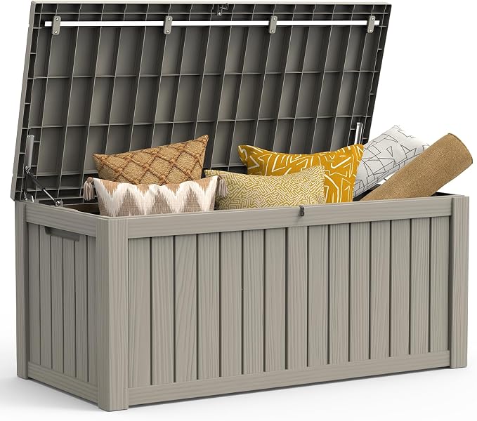 LubanNese Outdoor Storage Box, Waterproof Deck Box, Outdoor Patio Storage Bin, Weatherproof (Grey, 150 Gallon)