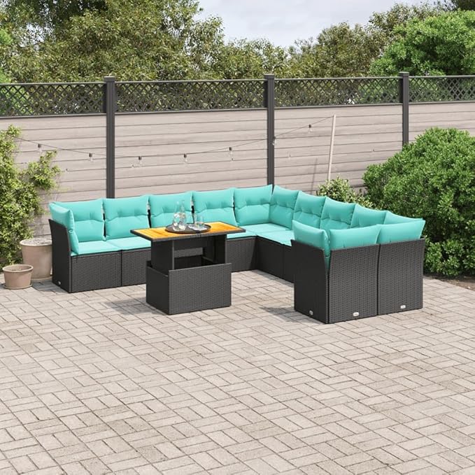 vidaXL Patio Sofa Set with Cushions 11 Piece, Outdoor Sectional Sofa Couch, Patio Conversation Set for Garden Backyard, Black Poly Rattan