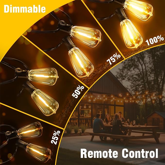 Solar String Lights Outdoor Waterproof with Remote & Timer, LED Shatterproof ST38 Bulbs, USB & Solar Powered Patio Lights for Backyard, Porch, Garden, Wedding, Christmas Decor (66FT)