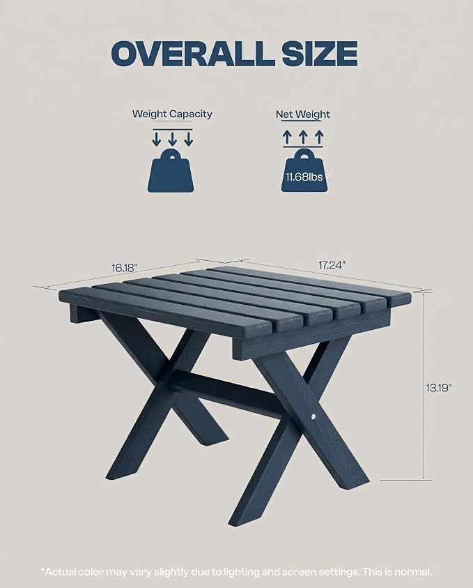 Outdoor Folding Side Table, Lightweight & Space-Saving Design, All-Weather HDPE Material, Realistic Wood-Grain Finish(Navy Blue,1 Table)