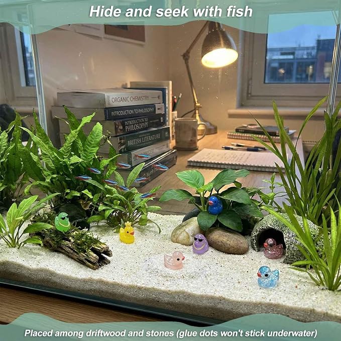 100 Pcs Mini Resin Ducks, Mixed Styles (Glow, Glitter, Hats, Sunglasses, Necklaces), Tiny Animal Figurines to Hide, Small Little Ducks for Fairy Garden, Miniature Landscape & Aquarium