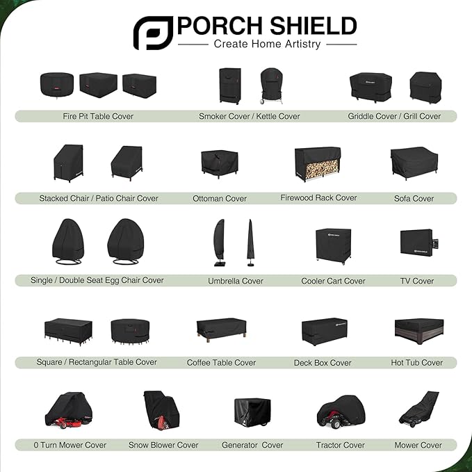 Porch Shield Patio Ottoman Cover - Waterproof Outdoor Square Side Table Covers – 18L x 18W x 18H inch, Black
