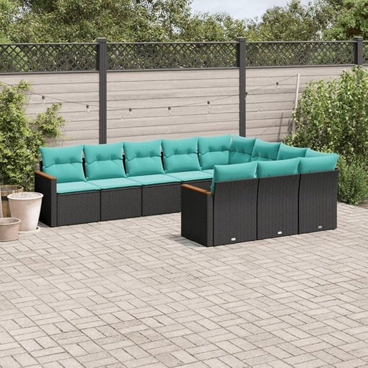 10 Piece Patio Sofa Set with Cushions, Porch Furniture Set Sectional Sofa Patio Conversation Set Outdoor Dining Sets for Poolside Negotiation Area Garden Piazza Black Poly Rattan