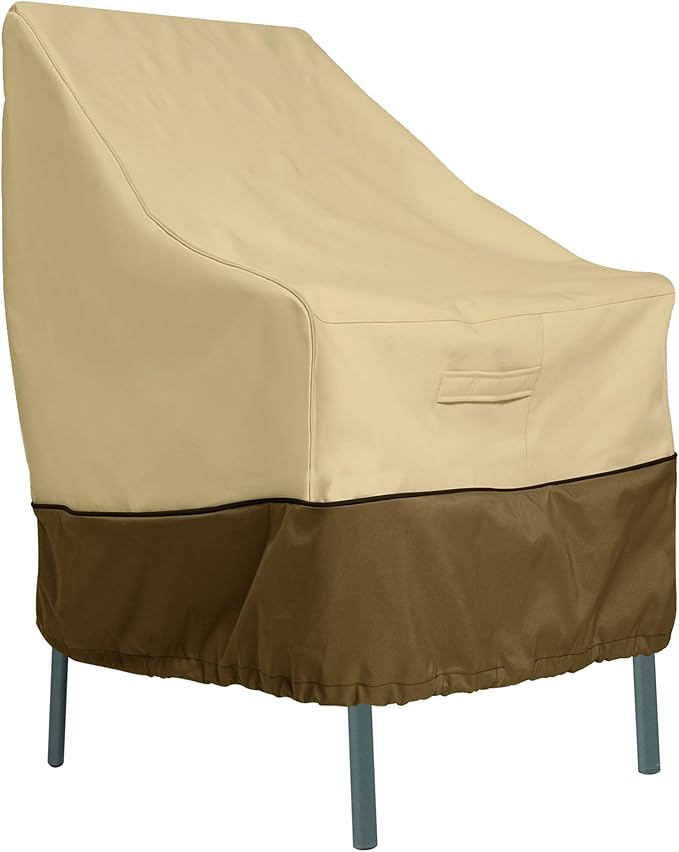 Classic Accessories Veranda Water-Resistant 25.5 Inch High Back Patio Chair Cover, Pebble, Outdoor Chair Covers