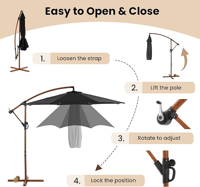 COSIEST Offset Patio Umbrella, Cantilever Hanging Outdoor Umbrella w/360-degree Rotation, Handy Crank, UV/Waterproof Canopy, 6 Ribs for Market, Backyard, Poolside, Garden