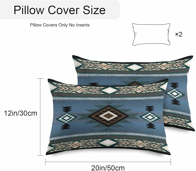 Vandarllin Outdoor Throw Pillows Covers 20x12 inch Set of 2 Waterproof Blue Tribal Style Decorative Zippered Cushion Covers for Patio Furniture, Southwest Native American Lumbar Pillowcases